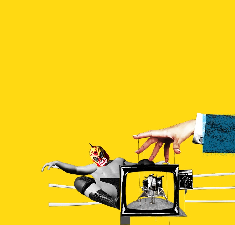 cartoon of wrestler on yellow background
